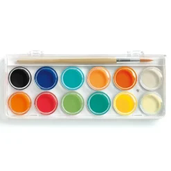 Djeco Watercolours Palettes- 12 Colour Cakes - Classic