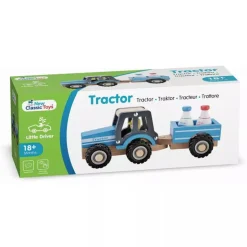 New Classic Toys Wooden Tractor with Trailer and Milk Bottles